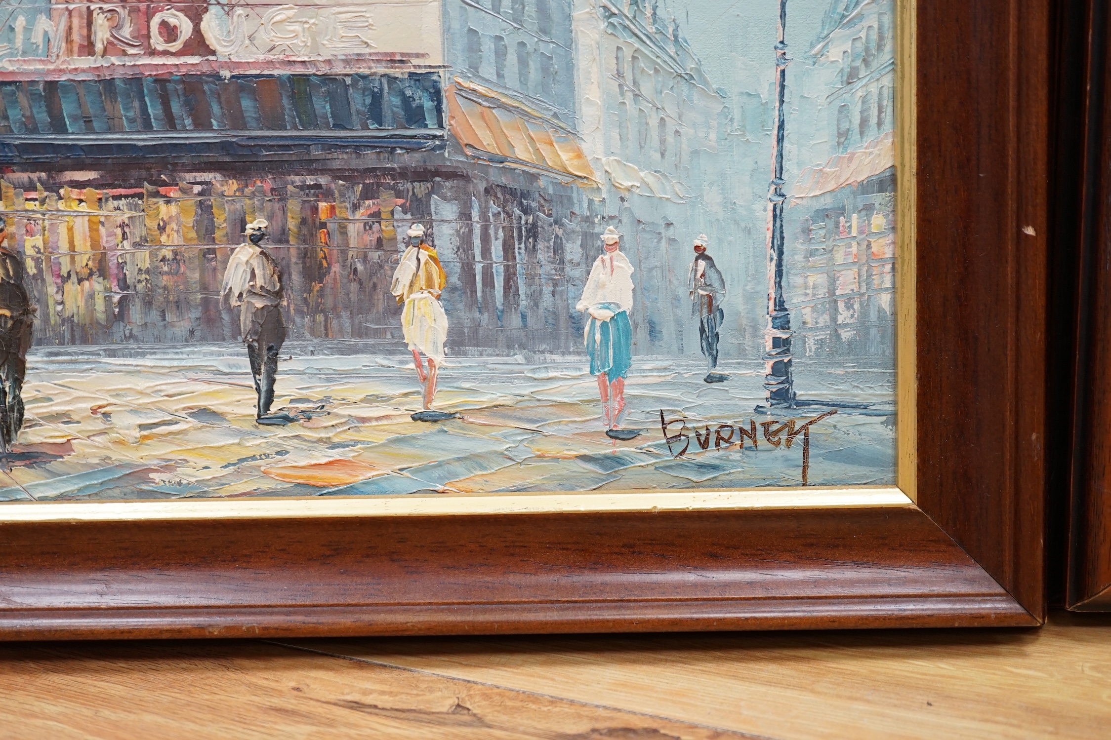 Caroline Burnett (1877-1950), two Impressionist oils, one on canvas, 'Moulin Rouge, Paris', signed, 39 x 49cm. Condition - good